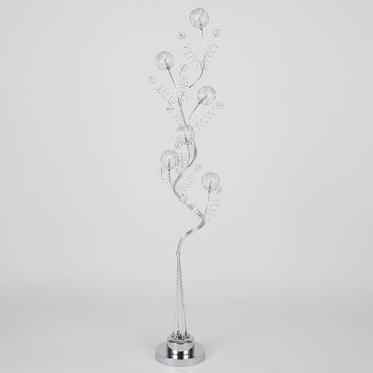 Aluminum Tree Shaped LED Floor Reading Lamp with Orb Detail in Pink/Silver, Warm/White Light - Decorative Lighting for Living Room