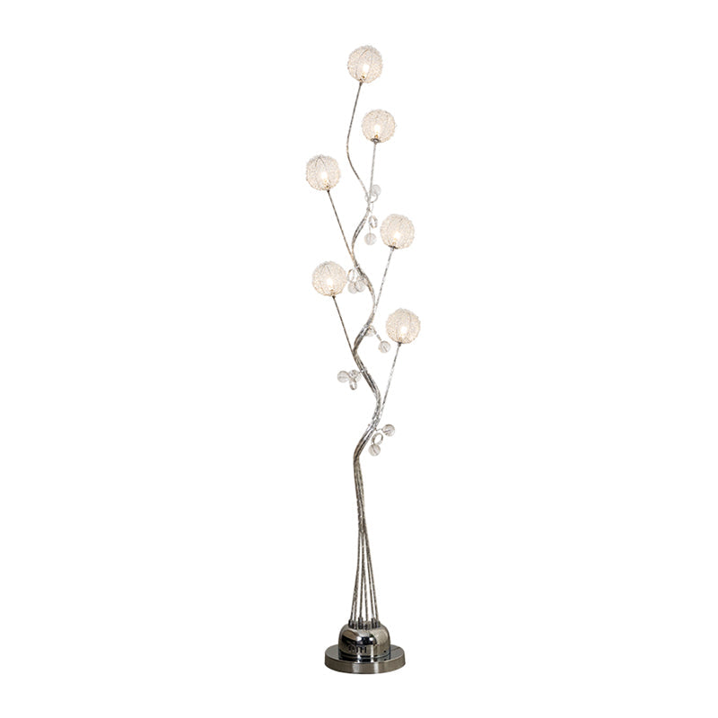 Aluminum Floor Light Art Decor LED Standing Lamp with Orb Design - Silver