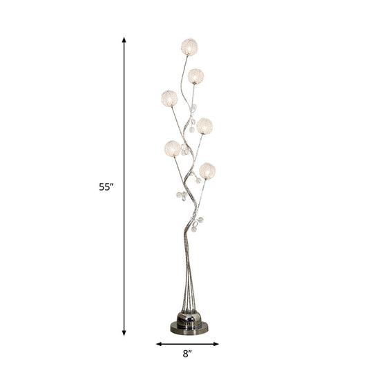 Aluminum Floor Light Art Decor LED Standing Lamp with Orb Design - Silver