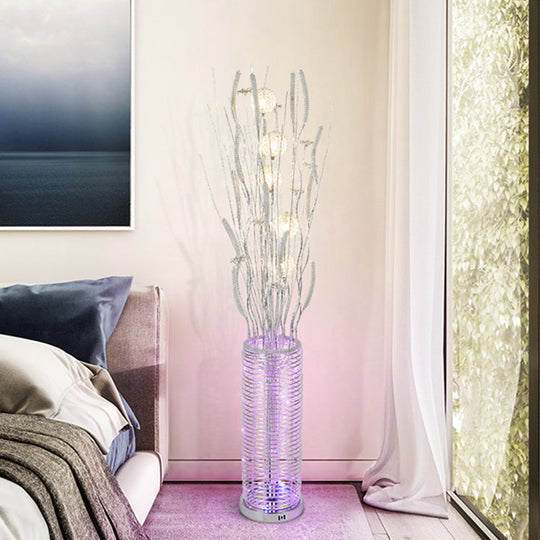 Tree-Shaped Stand-Up Lamp with LED Aluminum Reading Floor Lighting and Flower Decor, Silver Finish, Warm/White Light