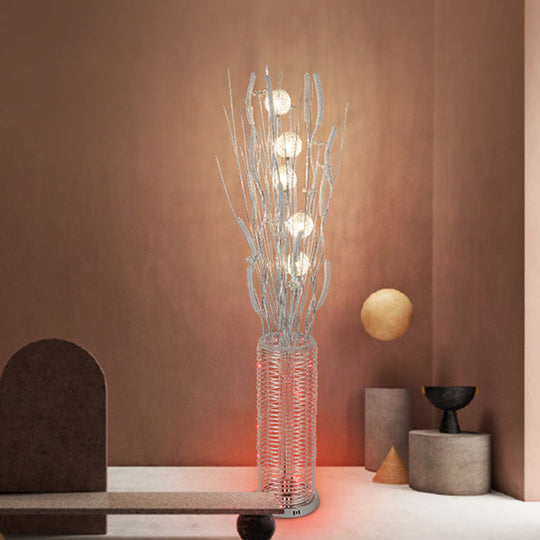 Tree-Shaped Stand-Up Lamp with LED Aluminum Reading Floor Lighting and Flower Decor, Silver Finish, Warm/White Light