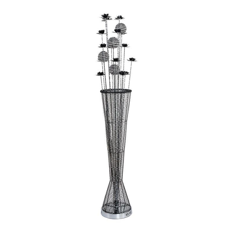Aluminum LED Standing Lamp- Black-Silver, Decorative Tapered Design for Reading with Bloom and Ball Décor