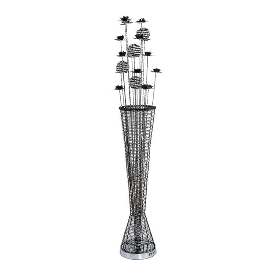 Aluminum LED Standing Lamp- Black-Silver, Decorative Tapered Design for Reading with Bloom and Ball Décor