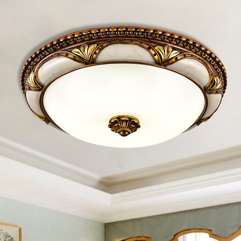 14"/16"/19.5" LED Floral Cream Glass Ceiling Lamp Fixture in Brass