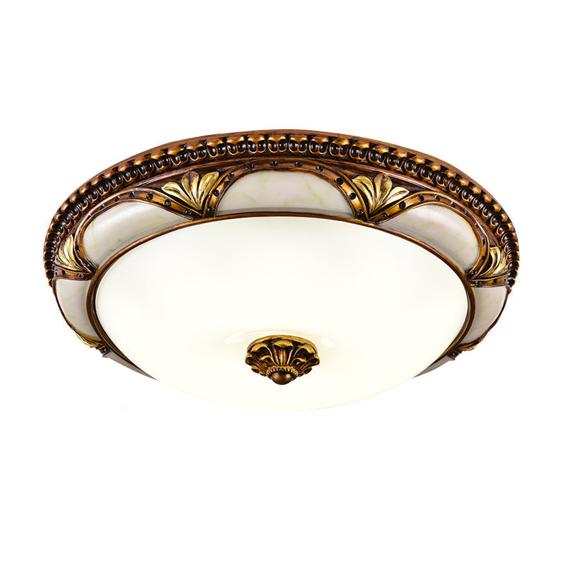 14"/16"/19.5" LED Floral Cream Glass Ceiling Lamp Fixture in Brass