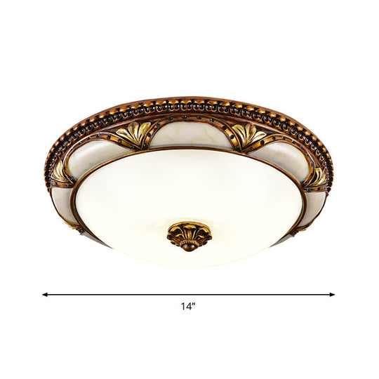 14"/16"/19.5" LED Floral Cream Glass Ceiling Lamp Fixture in Brass