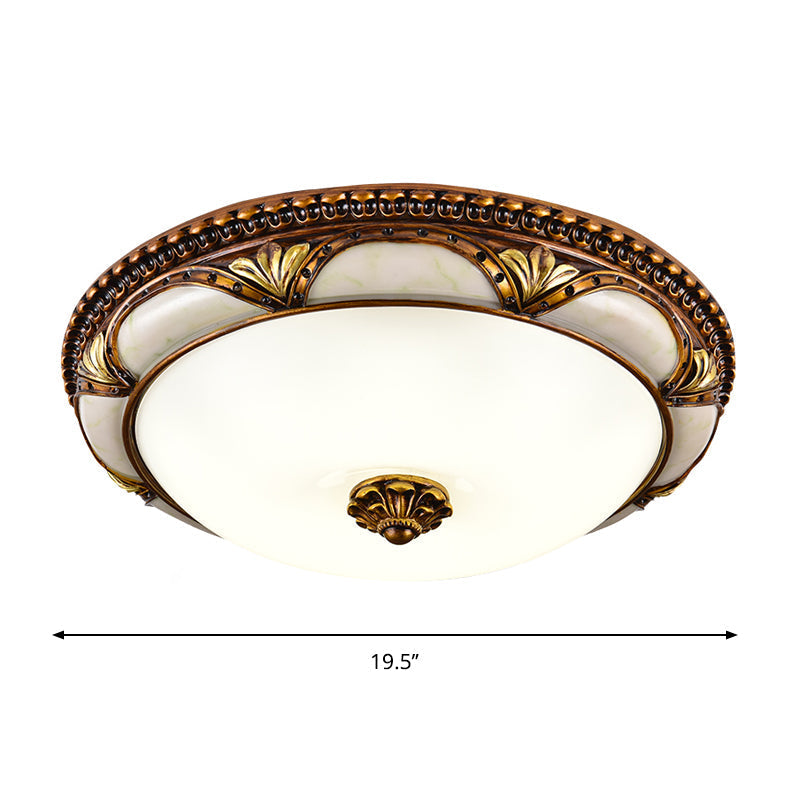 14"/16"/19.5" LED Floral Cream Glass Ceiling Lamp Fixture in Brass