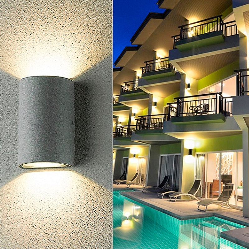 LED Outdoor Wall Washer Light in Black/Gray with Half-Cylinder Aluminum Shade - Warm/White Lighting