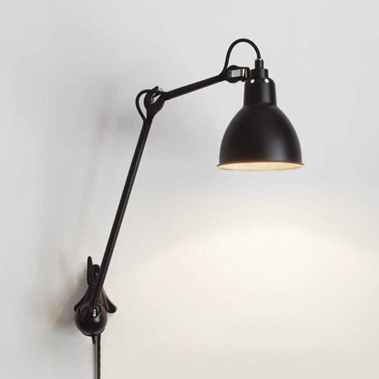 Modern Black/Gray Domed Wall Sconce Light with Adjustable Metallic Arm - 1 Head, 23.5"+8"/16"+8" Length