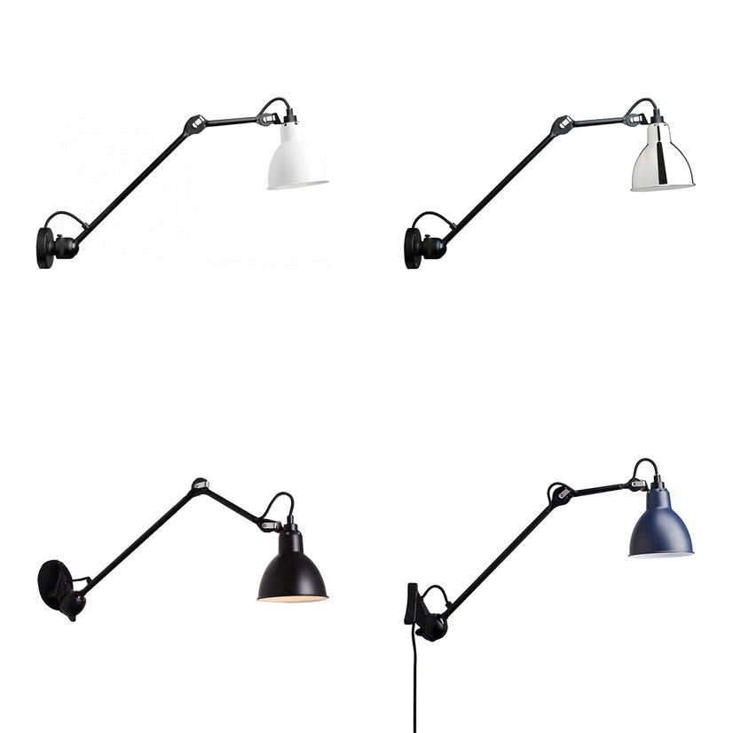 Modern Black/Gray Domed Wall Sconce Light with Adjustable Metallic Arm - 1 Head, 23.5"+8"/16"+8" Length