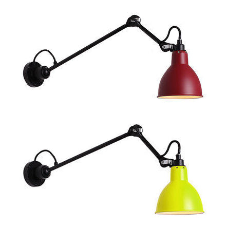 Modern Black/Gray Domed Wall Sconce Light with Adjustable Metallic Arm - 1 Head, 23.5"+8"/16"+8" Length