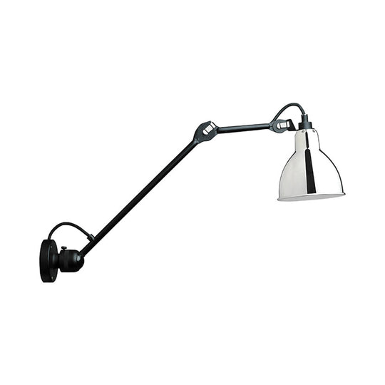Modern Black/Gray Domed Wall Sconce Light with Adjustable Metallic Arm - 1 Head, 23.5"+8"/16"+8" Length