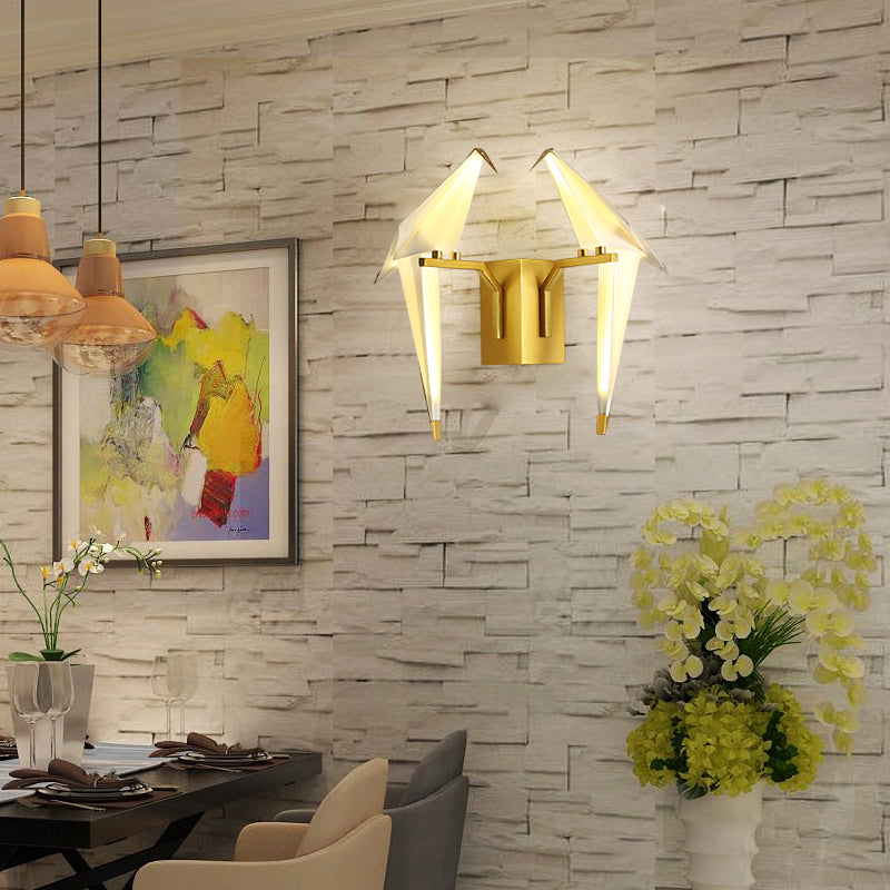 1/2-Light Dining Room Sconce with Birdie Plastic Shade: Modernist White Wall Lamp in Warm/White Light