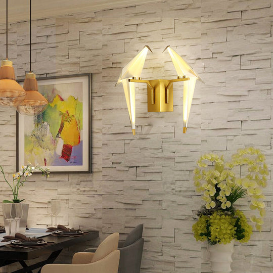 1/2-Light Dining Room Sconce with Birdie Plastic Shade: Modernist White Wall Lamp in Warm/White Light