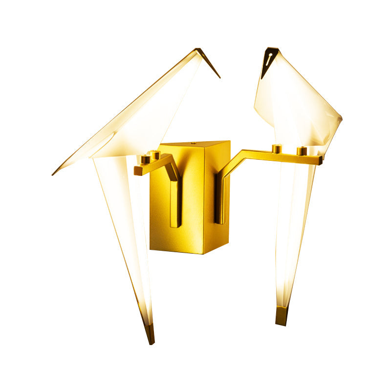 1/2-Light Dining Room Sconce with Birdie Plastic Shade: Modernist White Wall Lamp in Warm/White Light