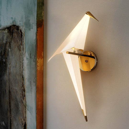 1/2-Light Dining Room Sconce with Birdie Plastic Shade: Modernist White Wall Lamp in Warm/White Light