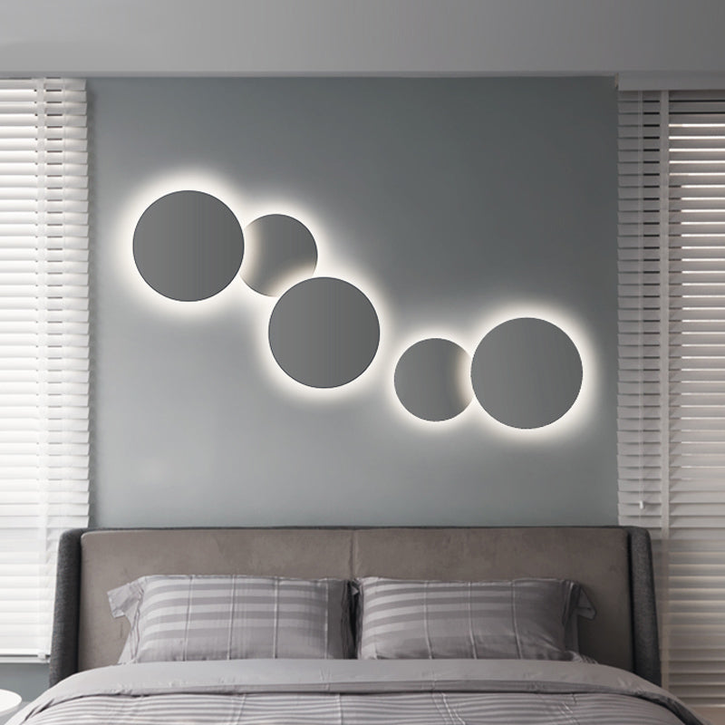 Minimalist Circle Wall Lamp with Warm/White Integrated LED Lighting in Grey/White, 47.5"/52" Wide