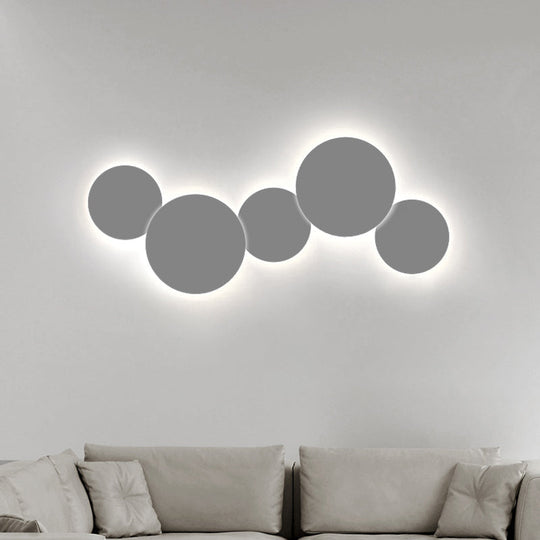Minimalist Circle Wall Lamp with Warm/White Integrated LED Lighting in Grey/White, 47.5"/52" Wide