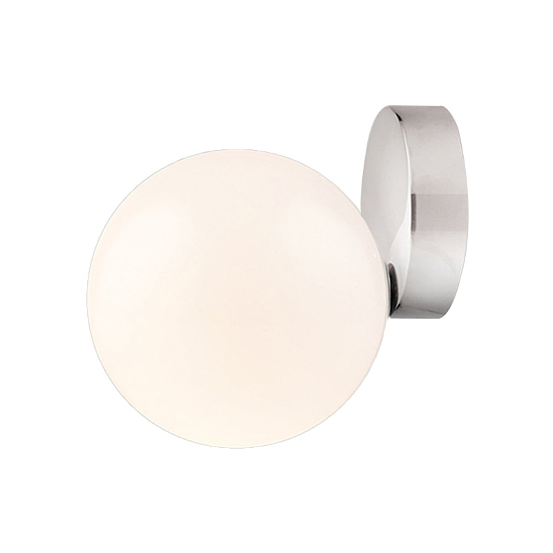 6"/8" Round Ball Wall Sconce Modern Style Milk Glass Living Room Light, Wall Mounted Lamp with Silver Finish