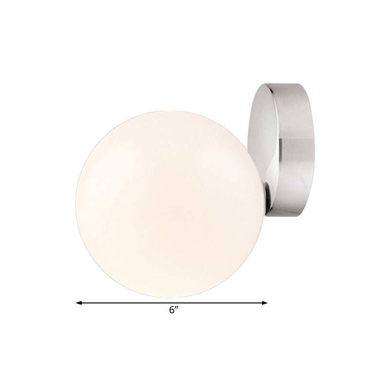 6"/8" Round Ball Wall Sconce Modern Style Milk Glass Living Room Light, Wall Mounted Lamp with Silver Finish