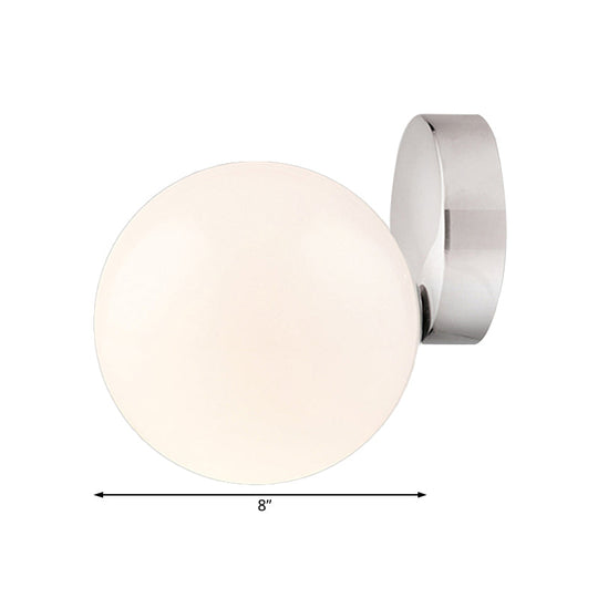 6"/8" Round Ball Wall Sconce Modern Style Milk Glass Living Room Light, Wall Mounted Lamp with Silver Finish