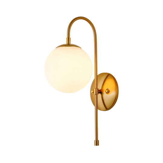 Modern Golden Gooseneck Wall Sconce with Frosted Glass Ball Shade for Bedroom
