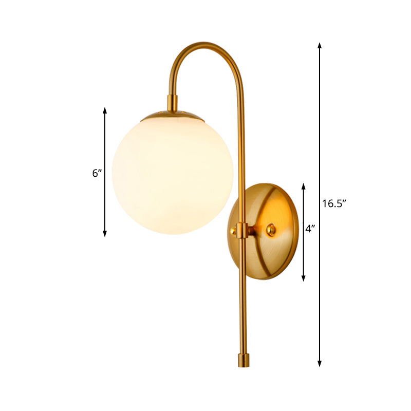 Modern Golden Gooseneck Wall Sconce with Frosted Glass Ball Shade for Bedroom