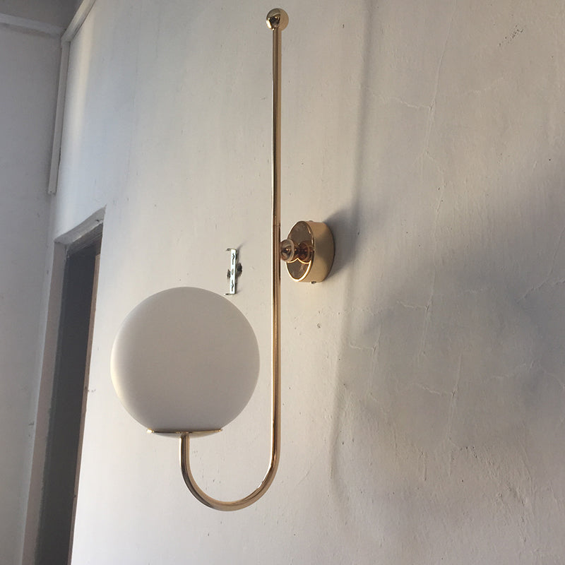 Modern Golden Gooseneck Wall Sconce with Frosted Glass Ball Shade for Bedroom