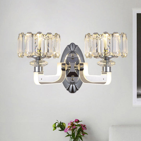 Modern Crystal Drum Wall Lamp with 2 Bulbs - Elegant Bedchamber Light Fixture