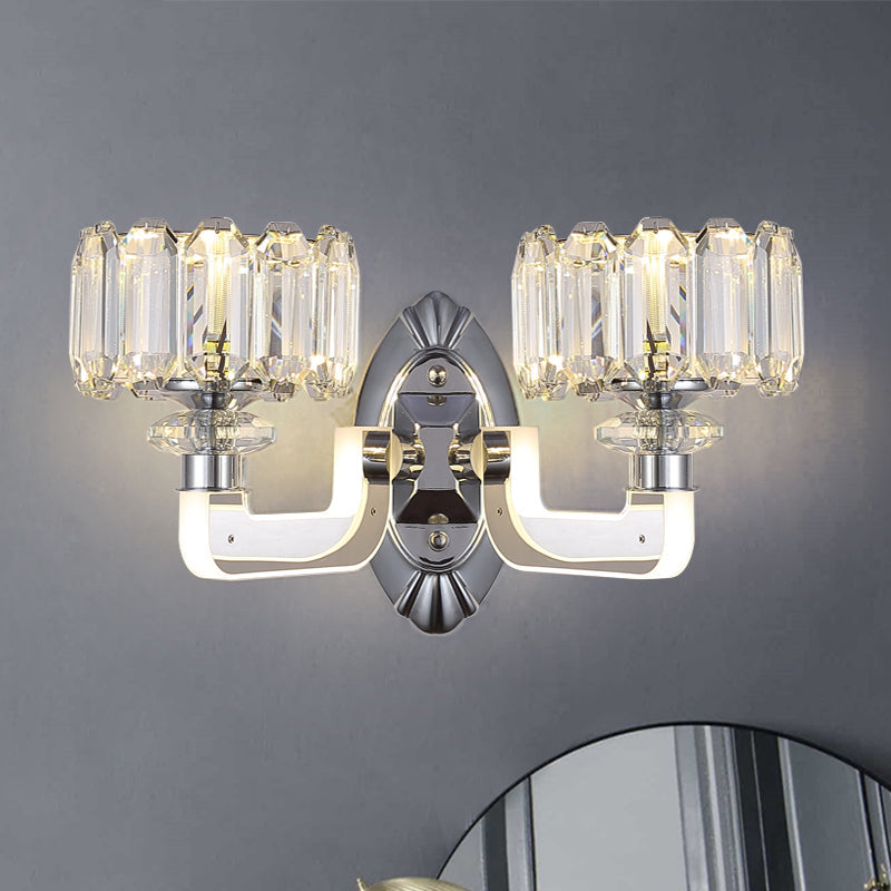 Modern Crystal Drum Wall Lamp with 2 Bulbs - Elegant Bedchamber Light Fixture