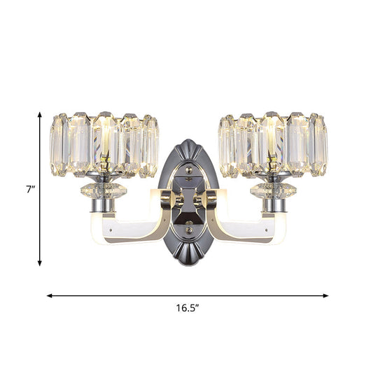 Modern Crystal Drum Wall Lamp with 2 Bulbs - Elegant Bedchamber Light Fixture