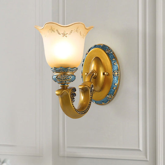 Gold Wall Mounted Lamp Antique Opal Glass Sconce Light Fixture