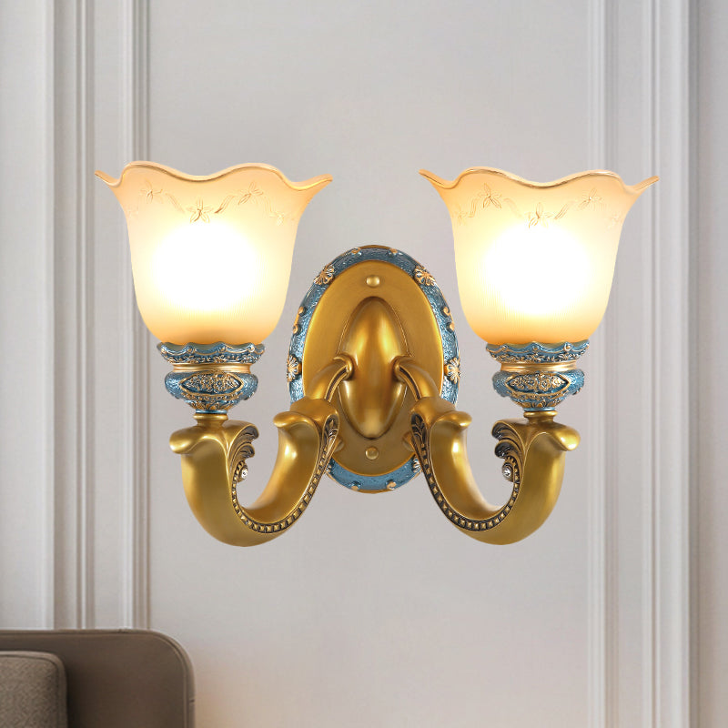 Gold Wall Mounted Lamp Antique Opal Glass Sconce Light Fixture