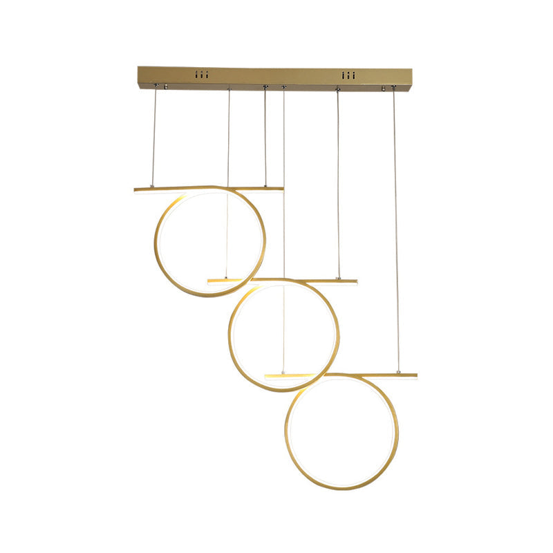 Contemporary LED Metallic Suspension Light - Gold Rings - for Dining Table