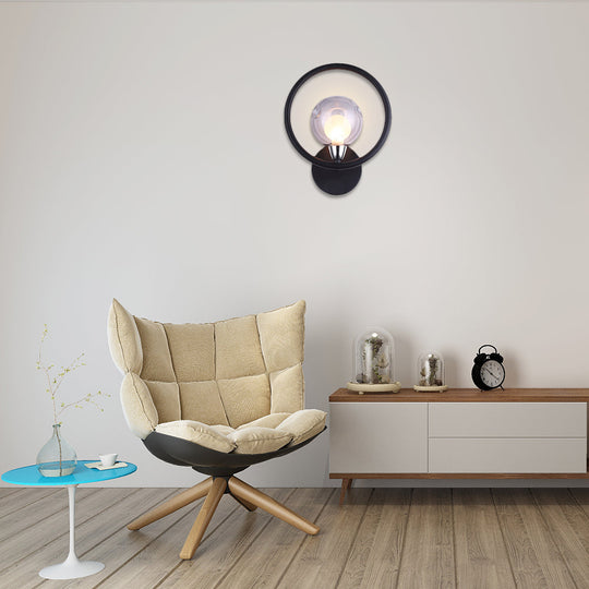 Modern Black/White Ring Wall Sconce Lamp with Glass Ball Shade