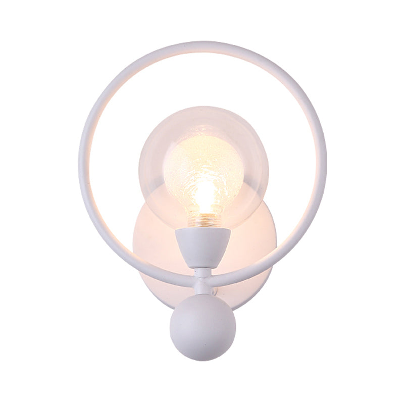 Modern Black/White Ring Wall Sconce Lamp with Glass Ball Shade