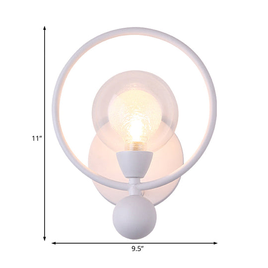 Modern Black/White Ring Wall Sconce Lamp with Glass Ball Shade