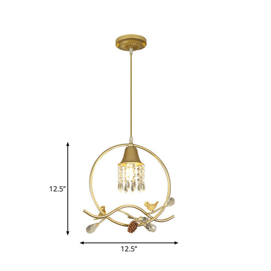 Modern Crystal Bird/Flower Sleep Room Suspension Light with Gold Hanging Lamp Kit - 1 Bulb
