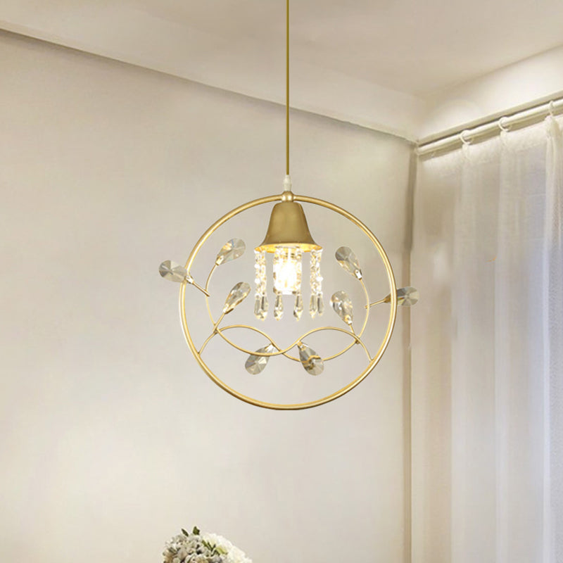 Modern Crystal Bird/Flower Sleep Room Suspension Light with Gold Hanging Lamp Kit - 1 Bulb