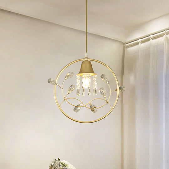 Modern Crystal Bird/Flower Sleep Room Suspension Light with Gold Hanging Lamp Kit - 1 Bulb