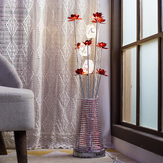 Decorative Conical Aluminum LED Floor Reading Lamp with Rose and Oval Design