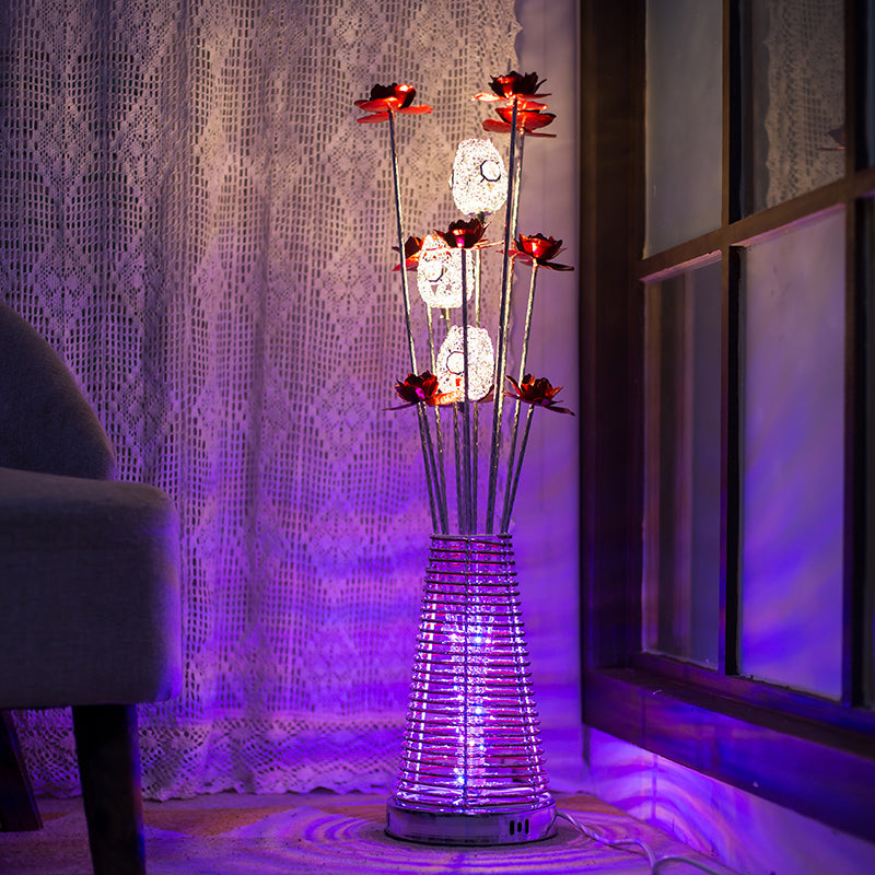 Decorative Conical Aluminum LED Floor Reading Lamp with Rose and Oval Design