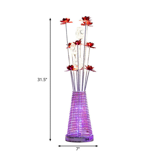 Decorative Conical Aluminum LED Floor Reading Lamp with Rose and Oval Design