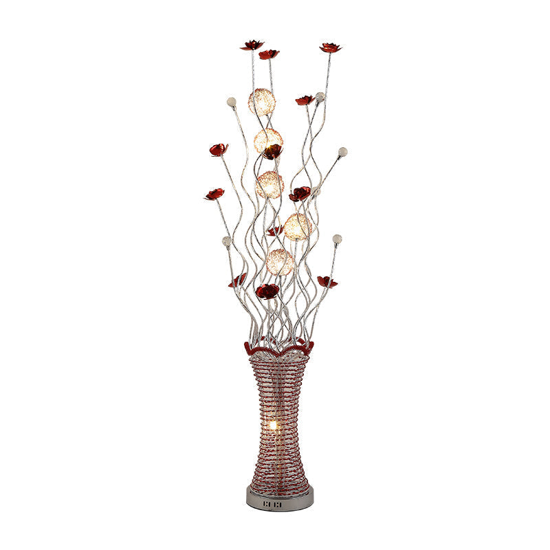 Stylish LED Vine Floor Lamp in Red - Pleated Vase Design - Aluminum Construction - Perfect for Reading - Decorative Lighting