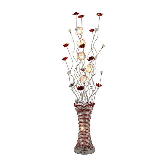 Stylish LED Vine Floor Lamp in Red - Pleated Vase Design - Aluminum Construction - Perfect for Reading - Decorative Lighting