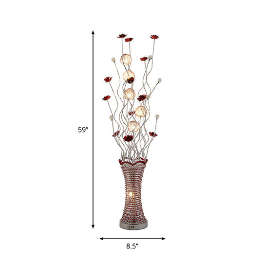 Stylish LED Vine Floor Lamp in Red - Pleated Vase Design - Aluminum Construction - Perfect for Reading - Decorative Lighting