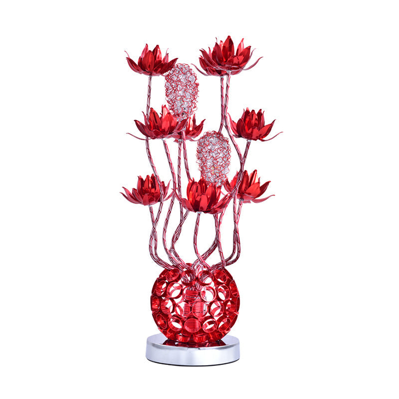 Floral LED Ball Table Lamp - Red/Purple Aluminum Nightstand Lighting, 16"/19.5" Length