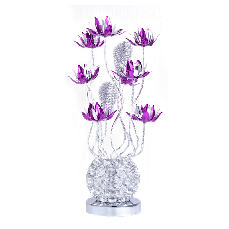 Floral LED Ball Table Lamp - Red/Purple Aluminum Nightstand Lighting, 16"/19.5" Length