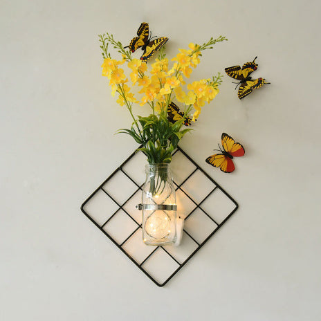 Colorful Flower Wall String Lights in Glass Jars - Modern Twinkle Lights for Cafe or Tea Shop