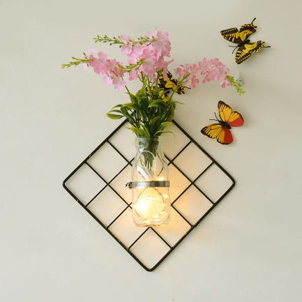 Colorful Flower Wall String Lights in Glass Jars - Modern Twinkle Lights for Cafe or Tea Shop
